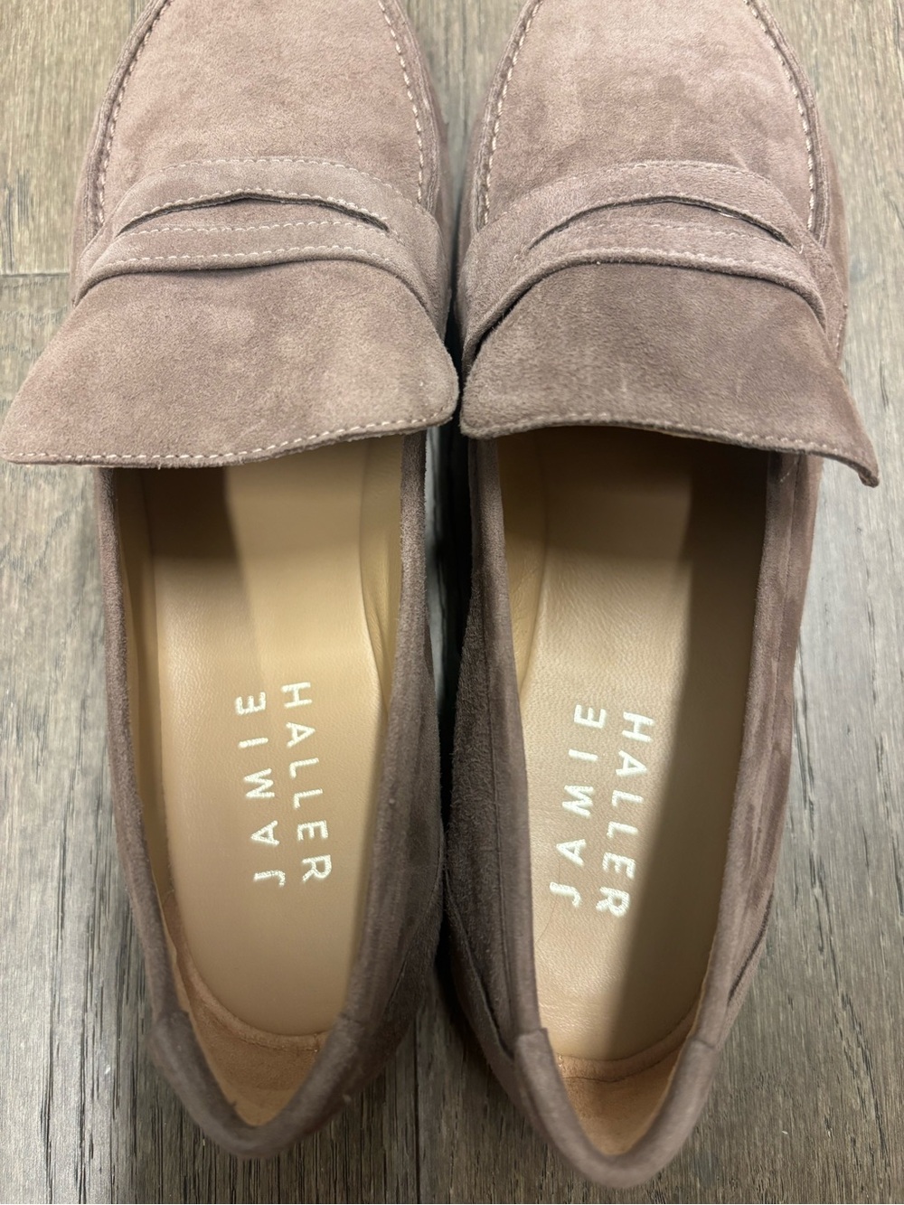 NWT JAMIE HALLER-Suede Taupe Penny Loafer (38) - Picture 6 of 7